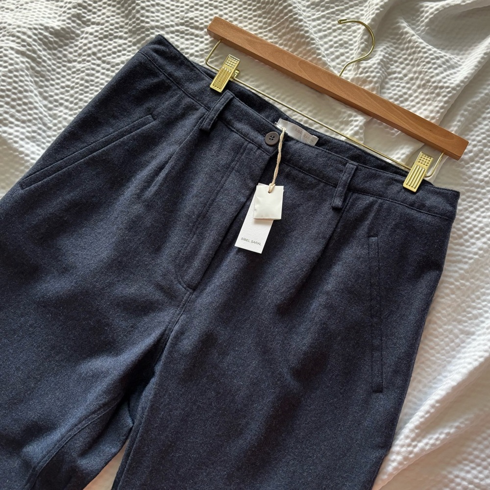 Sibel Saral Navy Italian Wool Blend Relaxed Cropped Trousers
